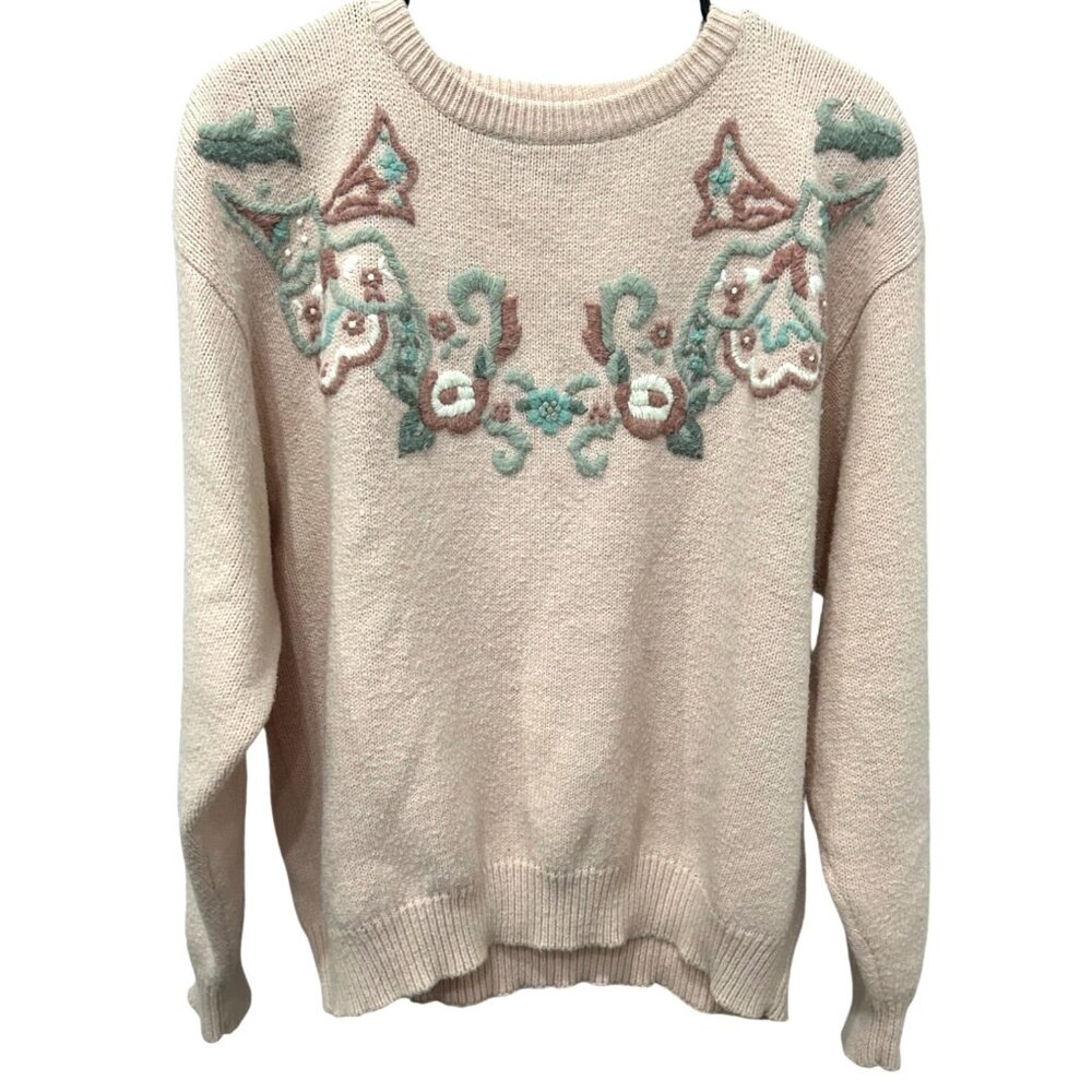 Vintage Alfred Dunner Floral Embroidered Grandma Grannycore Sweater XL Pink